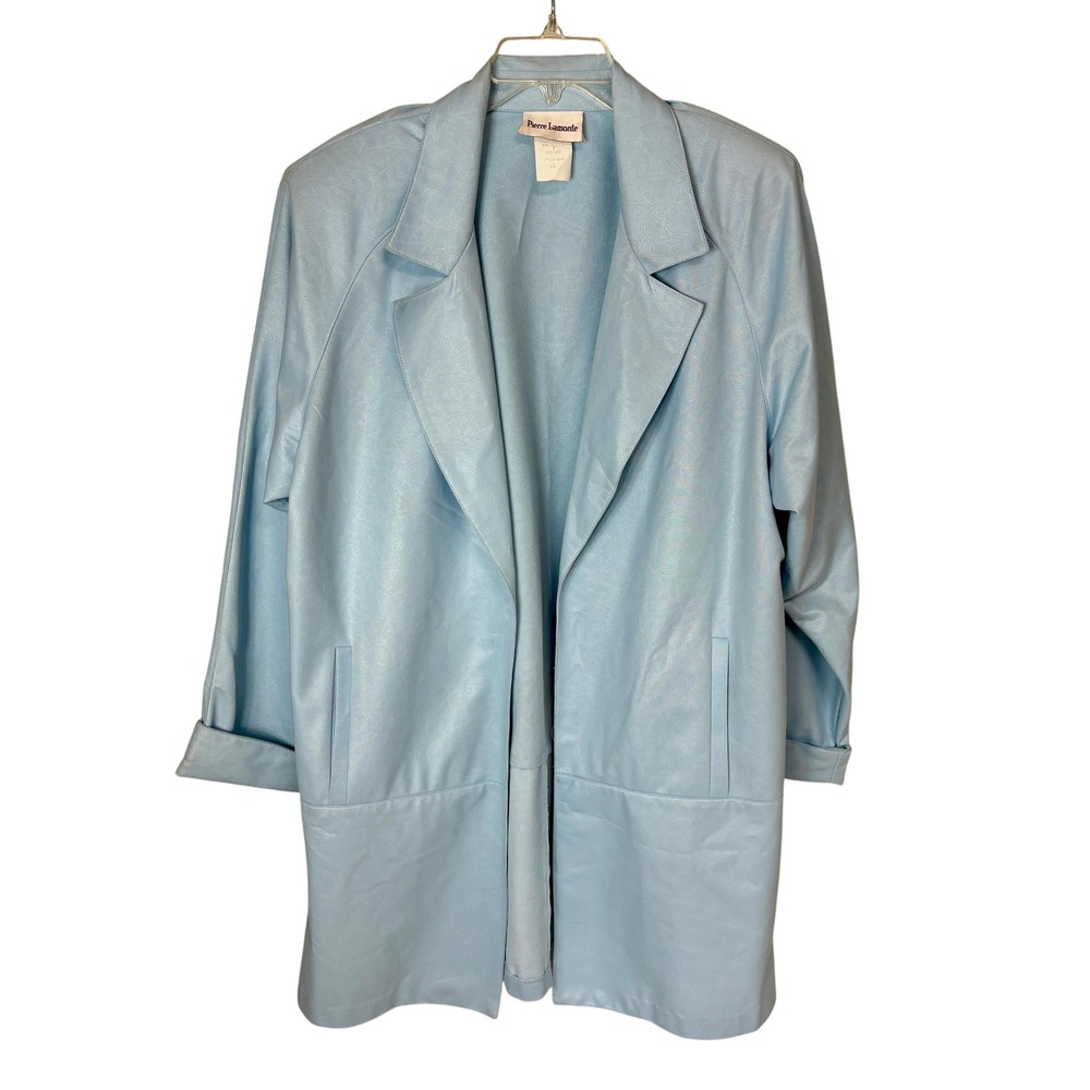 Beautiful Light Blue 80s Long Evening Coat Jacket Pierre Lamonte Modern XL‎ 14